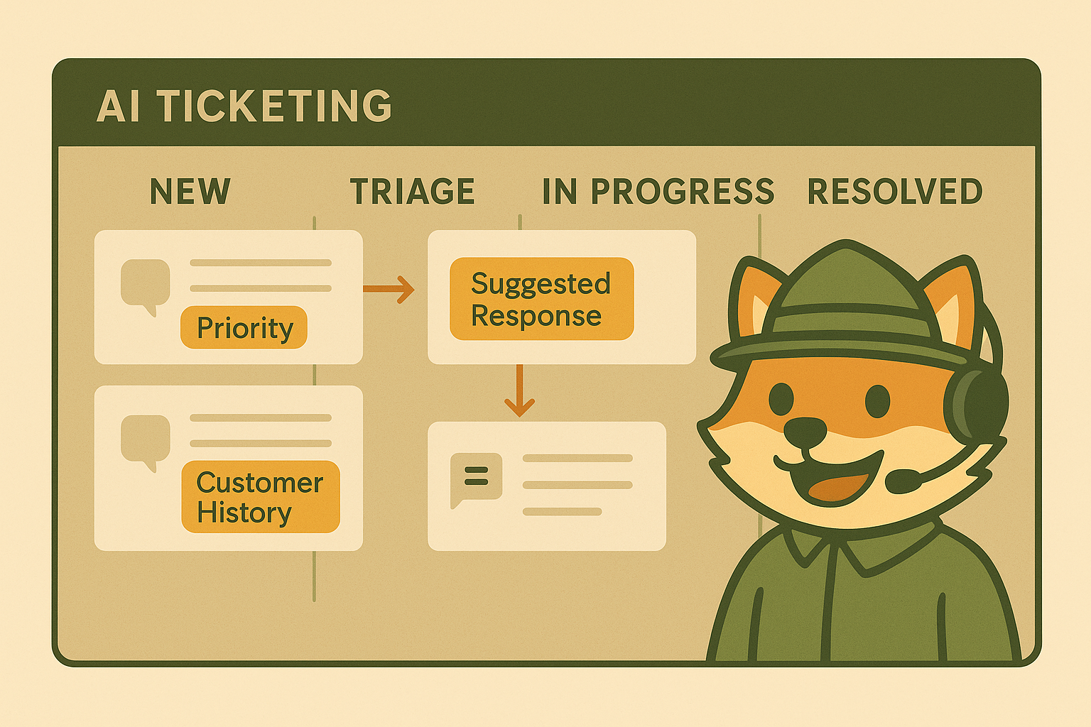 AI-powered Customer Support - AI ticketing system workflow with fox support agent